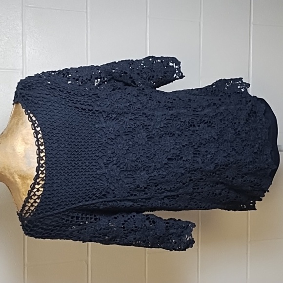 Navy Cotton Crochet Over Navy Tank Top - Picture 3 of 10